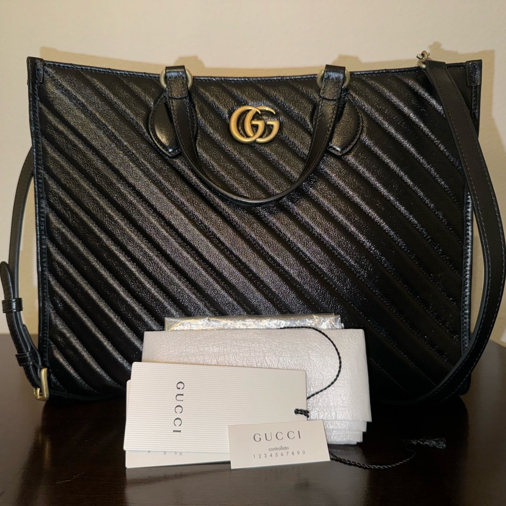 Excellent Pre Loved Gucci GG Marmont Diagonal Leather Quilted Tote